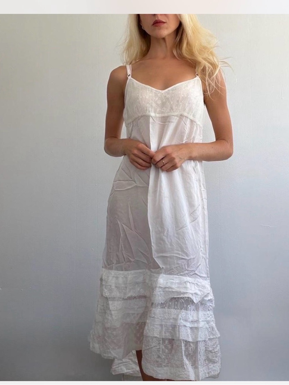 Comme des Garcons White Lace-Trim Midi Slip Dress
